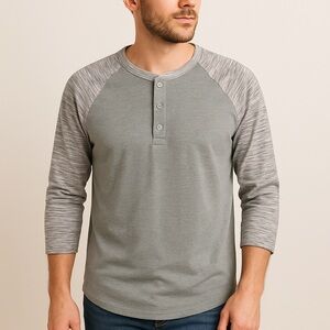 LuLaRoe Mark Gray Contrast Raglan Long Sleeve Henley Casual Shirt Men’s Size XL